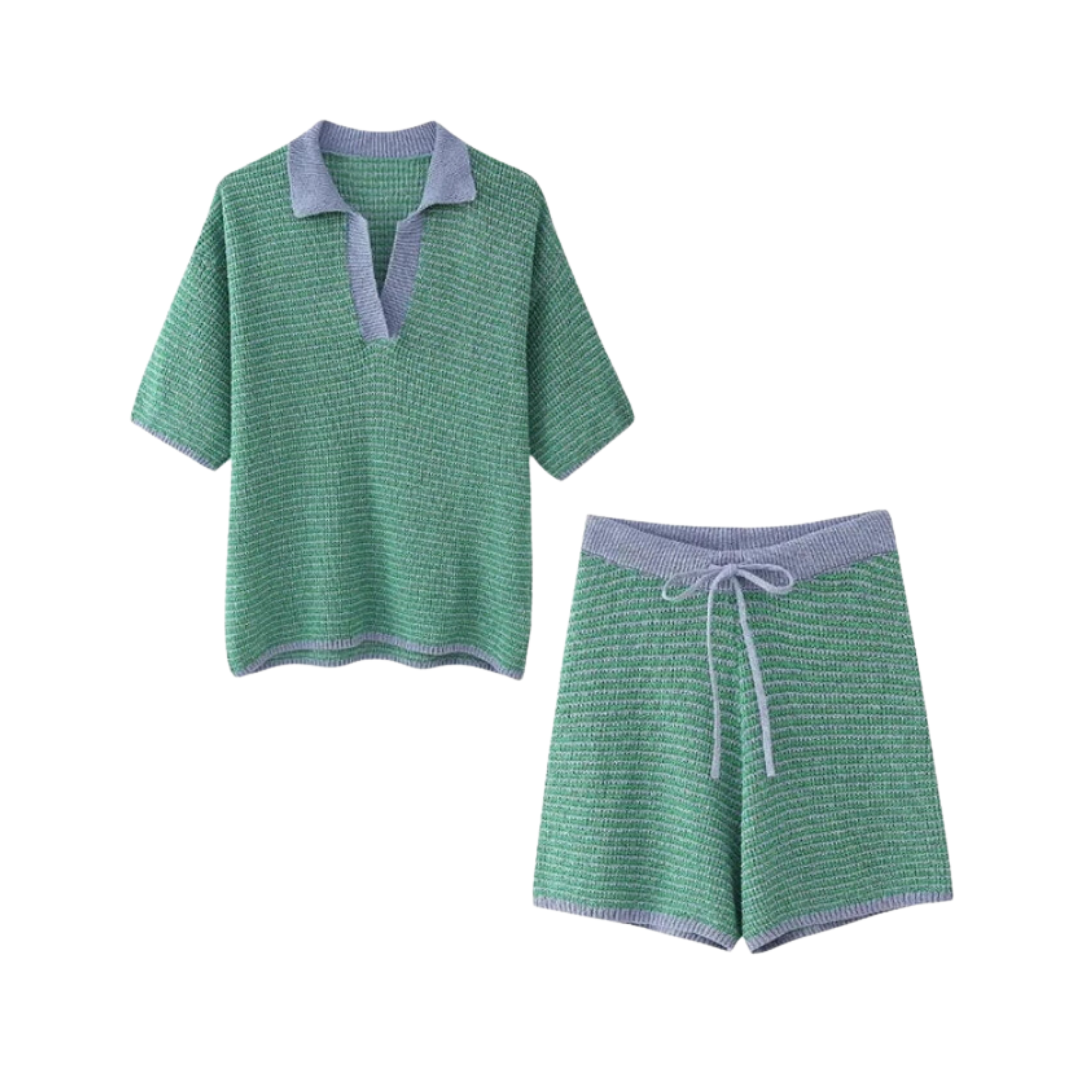 Pre Order:  Loose Knit Collar Shirt + High Waisted Knit Shorts