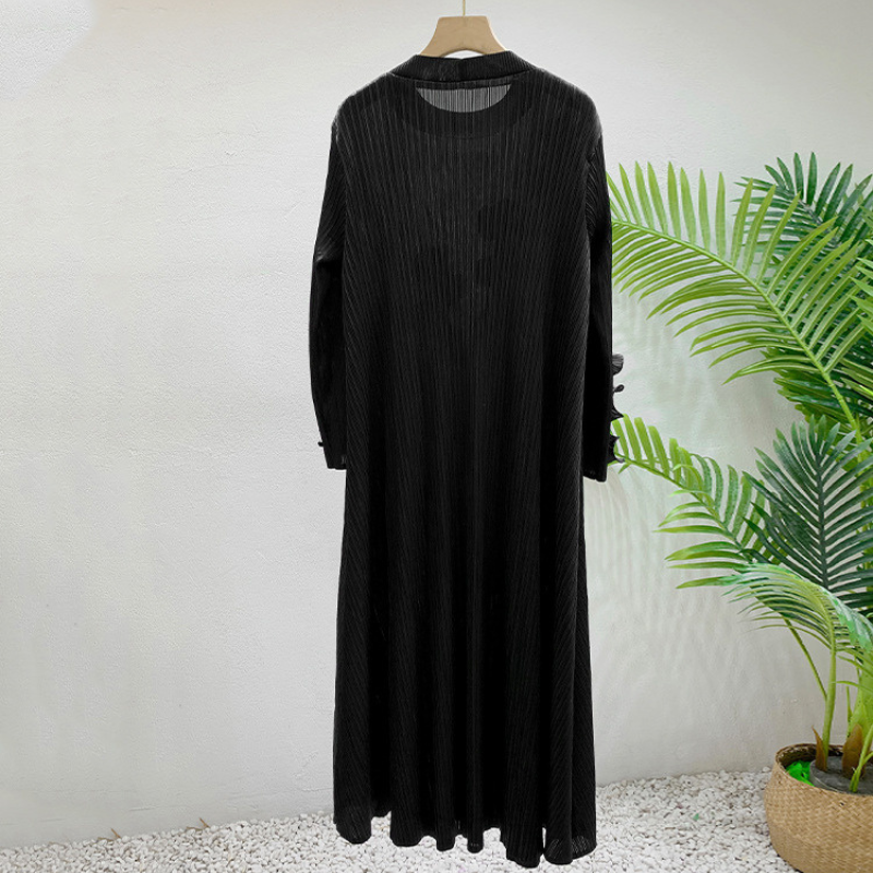 Pre Order: Black Ruffle Edge Pleated Long Sleeve Dress