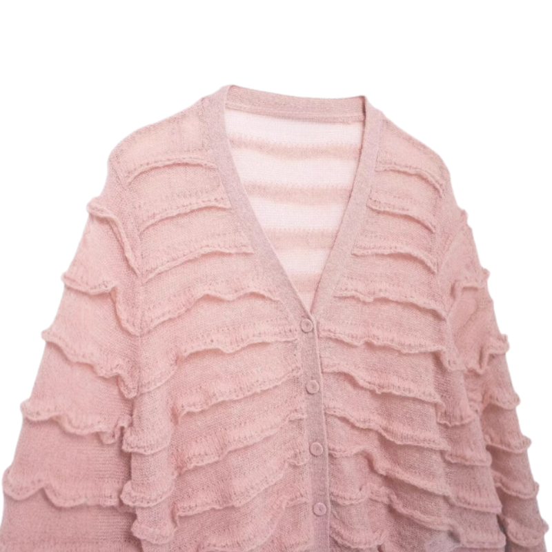 Pre Order: V-Neck Layered Ruffle Knitted Cardigan