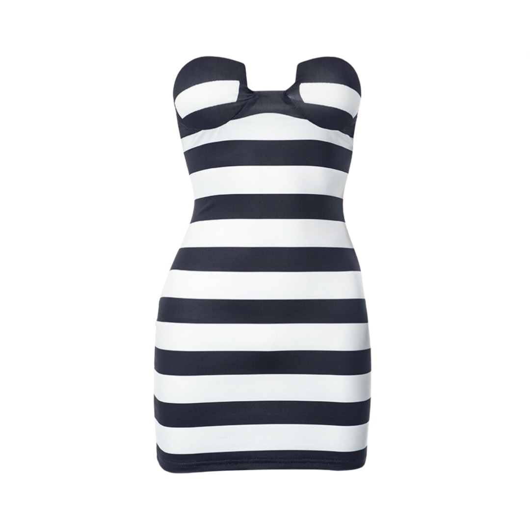 Strapless Chest Wrapped Striped Dress