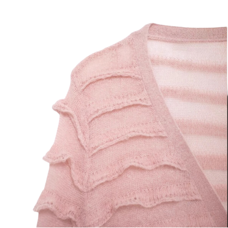 Pre Order: V-Neck Layered Ruffle Knitted Cardigan