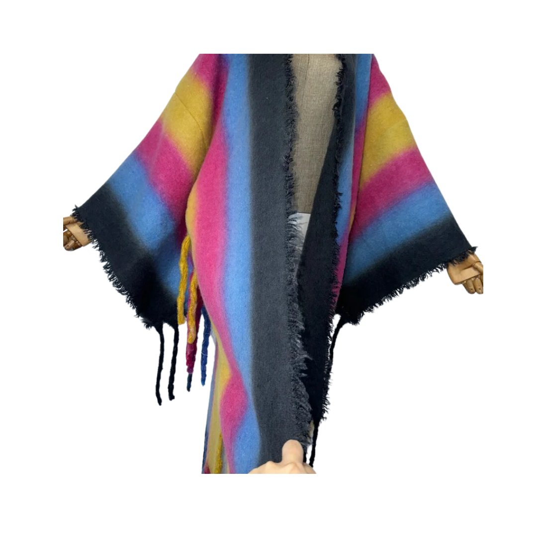 Vibrant Fringed Poncho Cardigan - WINI