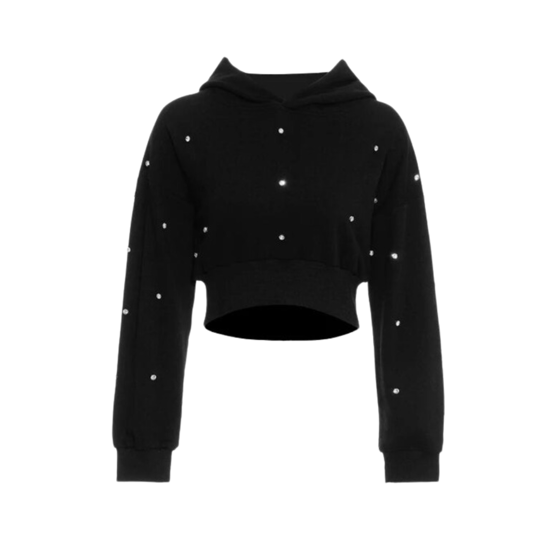 Pre Order:  Large Lapel Long Sleeved Diamond Inlaid Sweatshirt