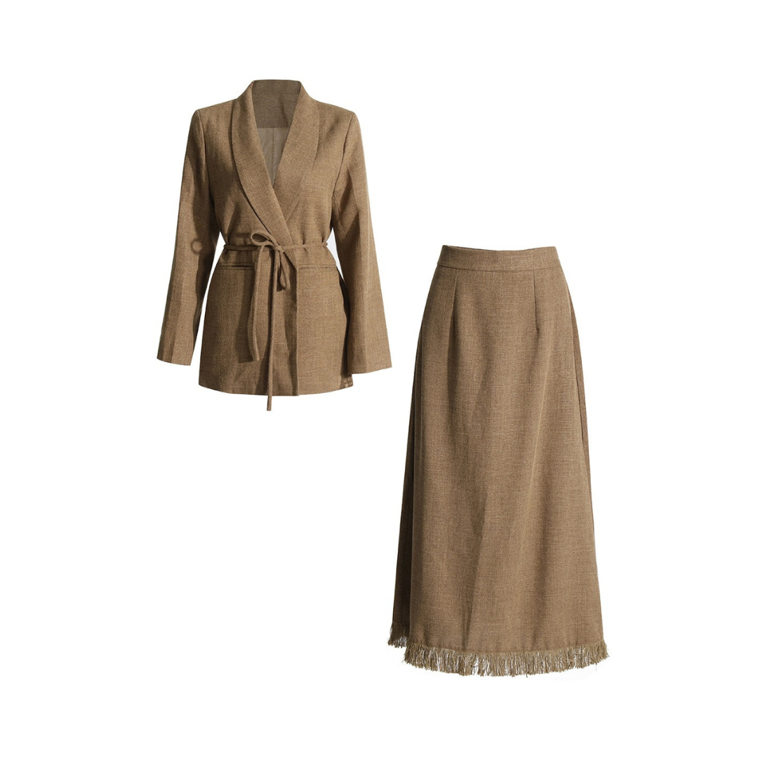 Pre Order:  Solid Waist Suit Jacket + Tassel Skirt