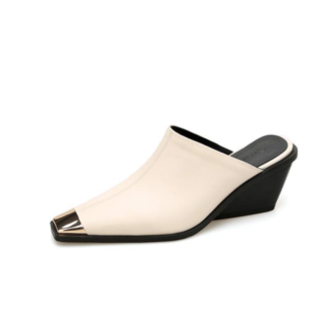 Pre Order:  Metal Toe Wedge Heel Mules