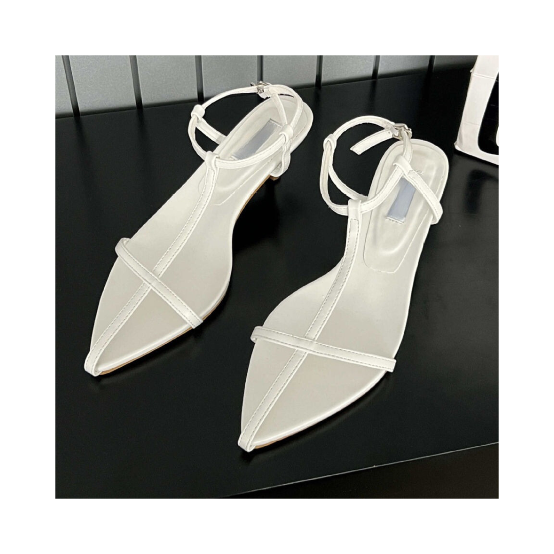 Pointed Toe Low Heel Buckle Strap Sandals