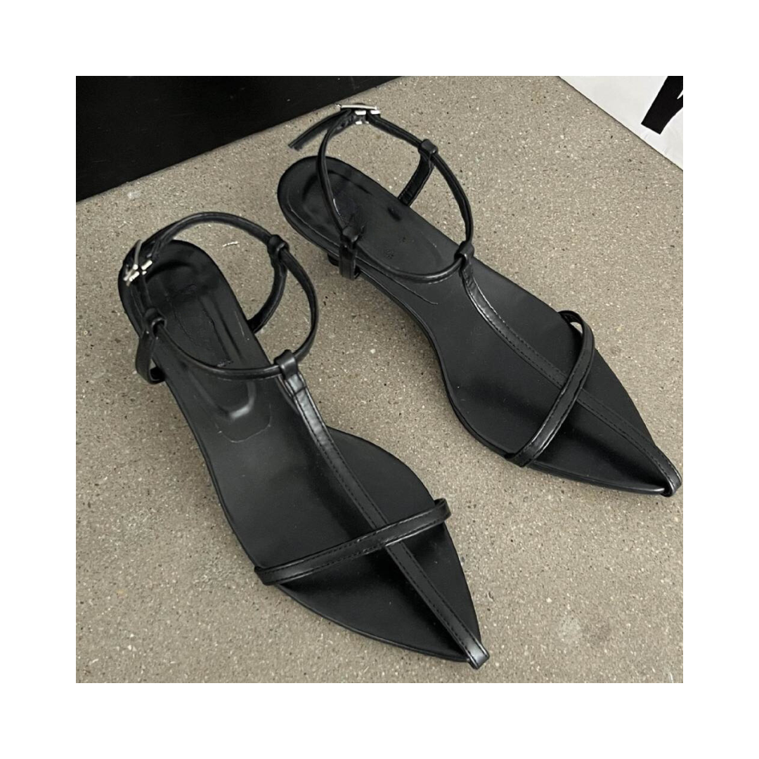 Pointed Toe Low Heel Buckle Strap Sandals