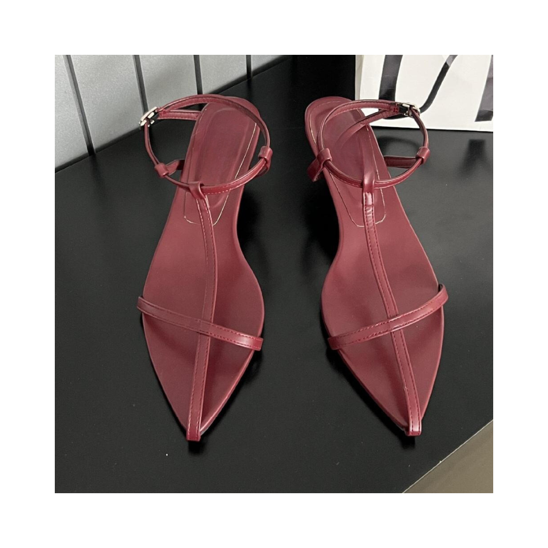 Pointed Toe Low Heel Buckle Strap Sandals