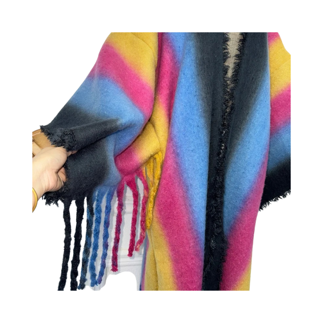 Pre Order:  Vibrant Fringed Poncho Cardigan - WINI