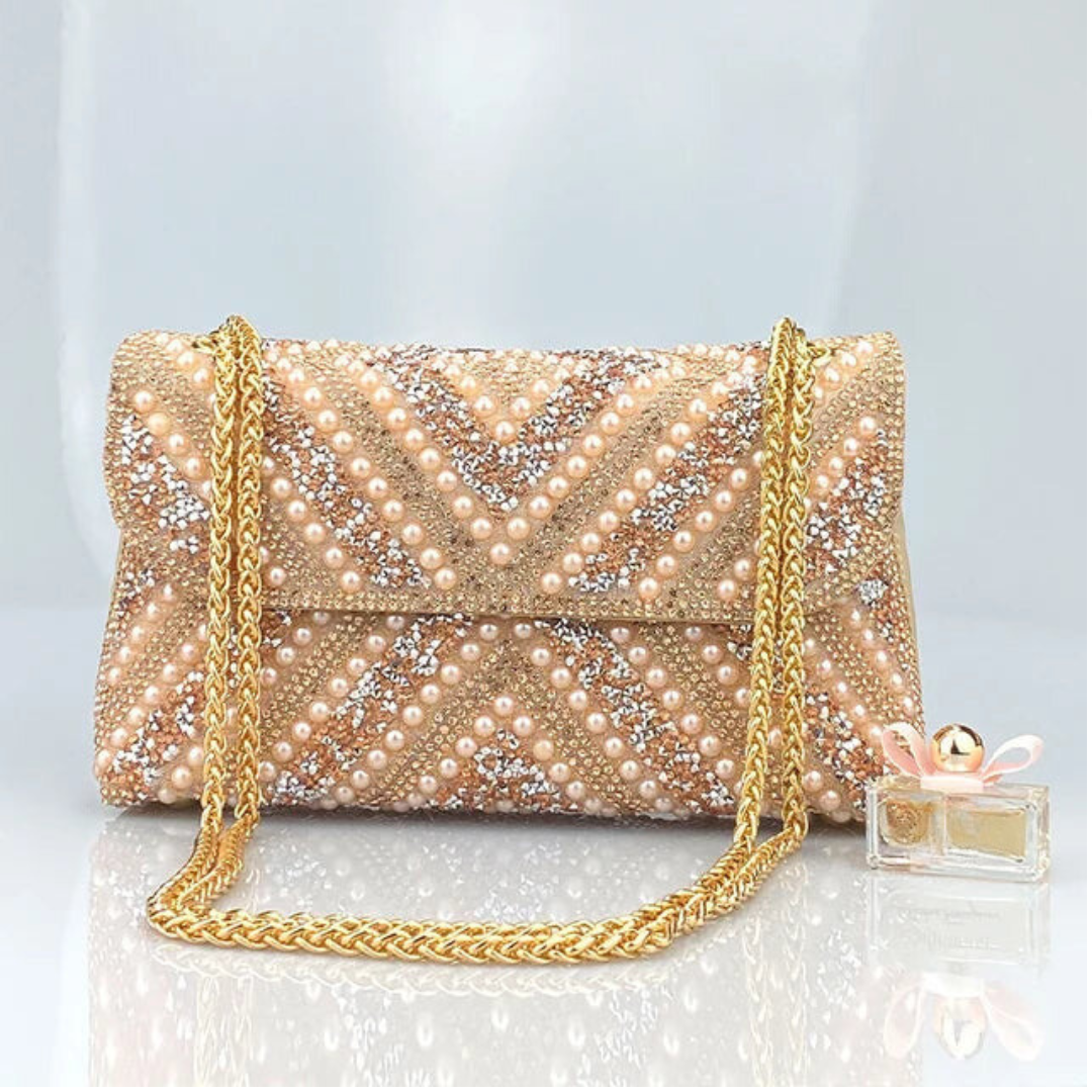 Pre Order:  Water Diamond Pearl Inlaid Chain Handheld Bag