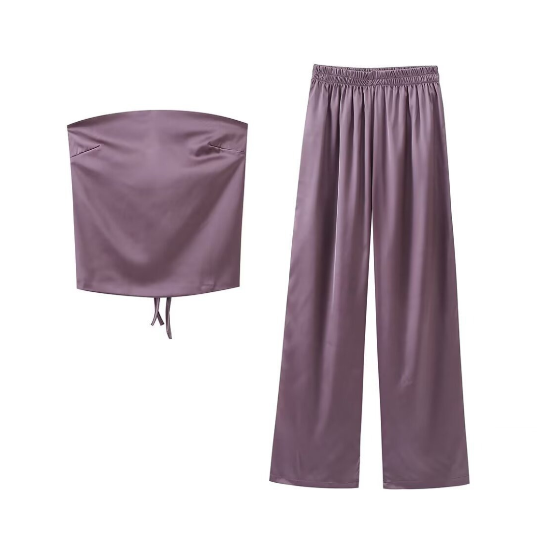 Silk Tied Chest Top + Draped Straight Leg Pants