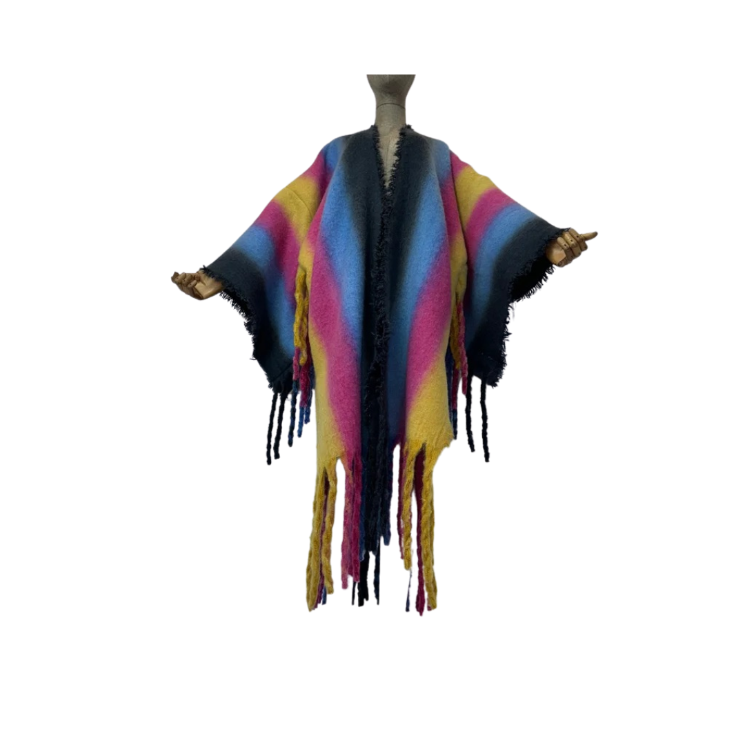 Pre Order:  Vibrant Fringed Poncho Cardigan - WINI