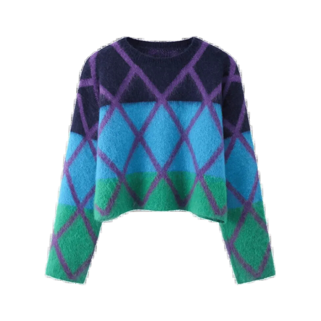 Pre Order:  Casual Rhombus Knit Sweater