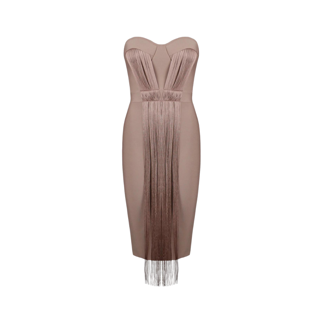 Strapless Fringe Hip Wrapped Dress