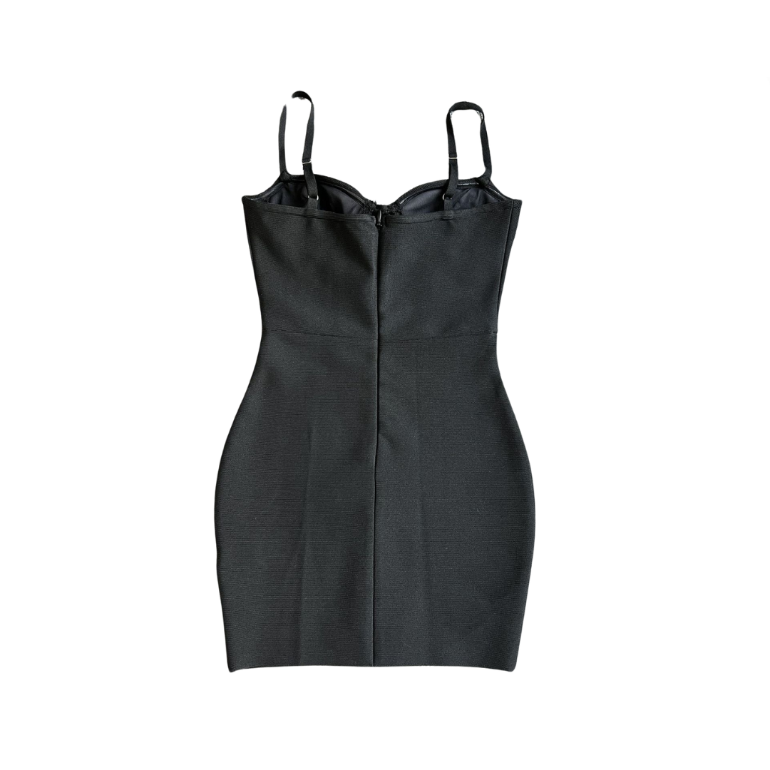 Pre Order:  Black Backless Waist Cinching Slimming Bandage Dress