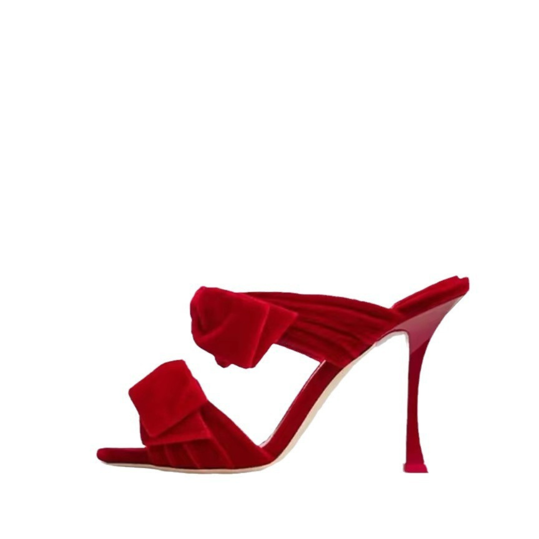 Pre Order:  Solid Velvet Bow Open Toe Sandals