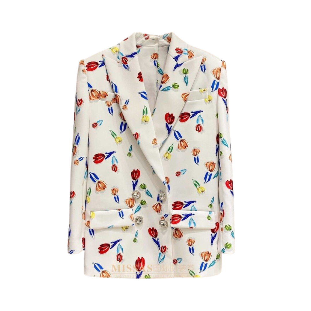 Pre Order:  Floral Crystal Button Loose Blazer