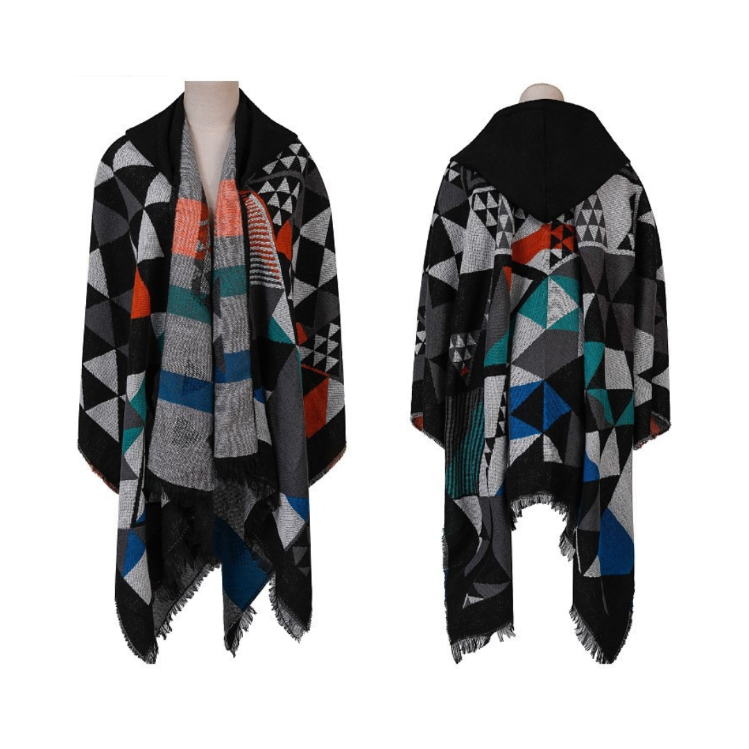 Pre Order:  Hooded Cape Plaid Knitted Shawl Scarf