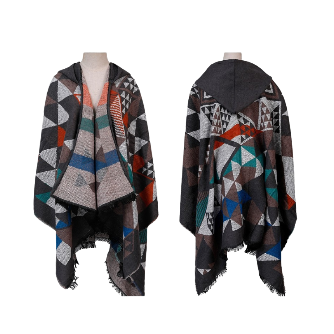 Pre Order:  Hooded Cape Plaid Knitted Shawl Scarf