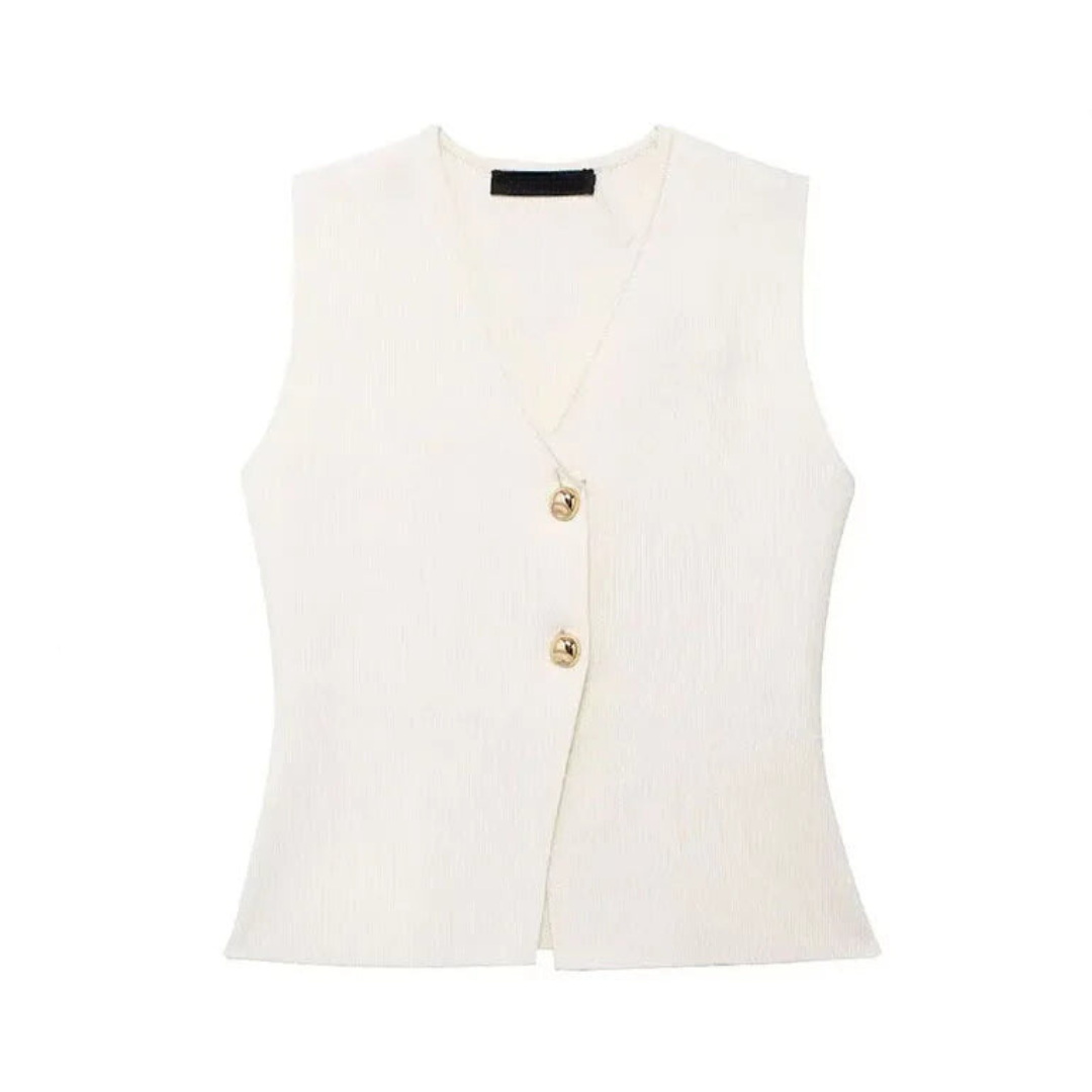 Pre Order:  Gold Button Knitted Vest + Pleated Skirt