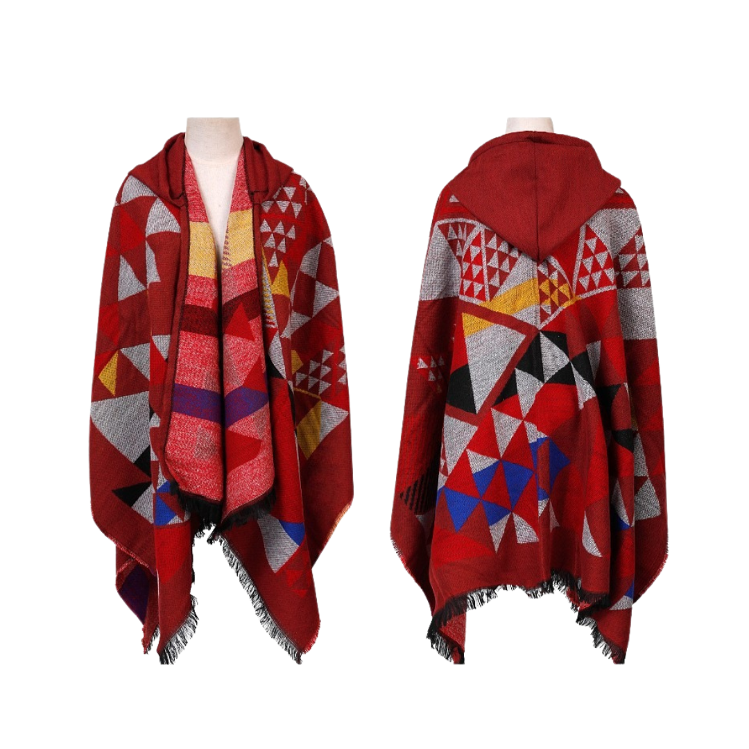 Pre Order:  Hooded Cape Plaid Knitted Shawl Scarf