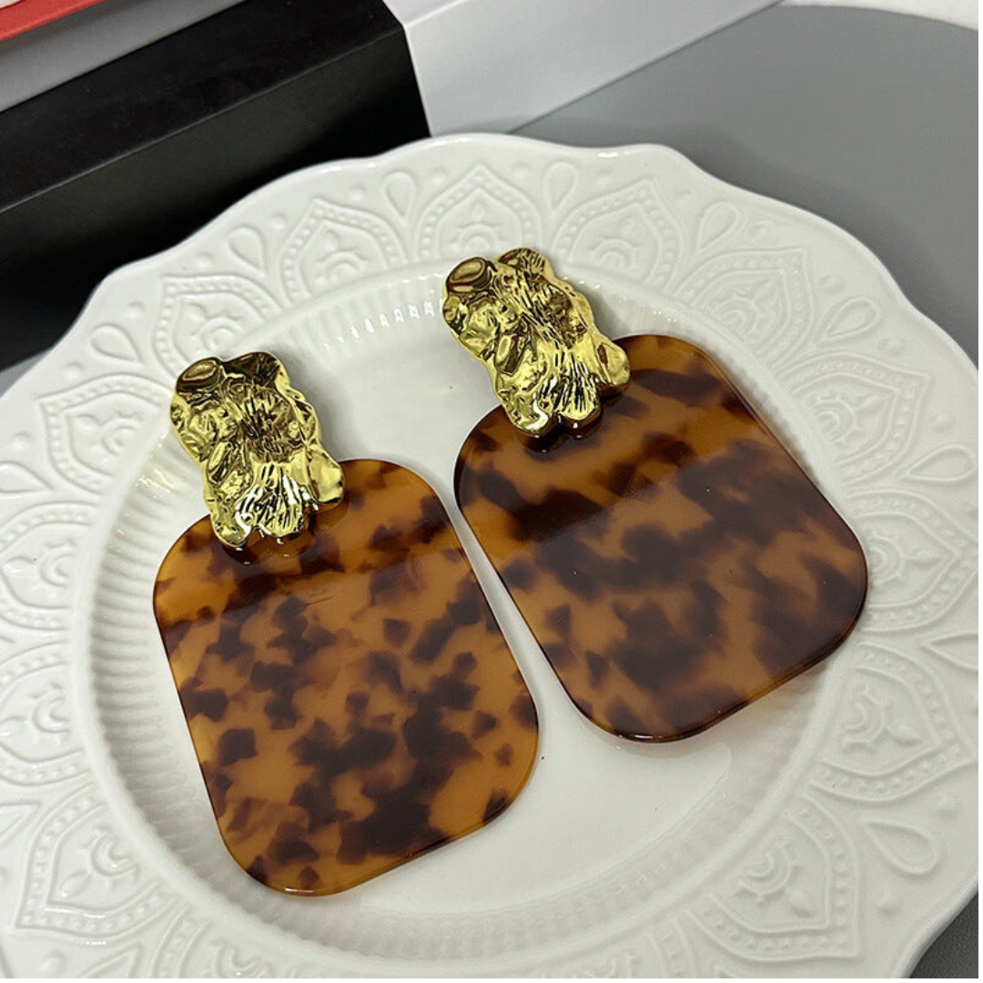 Pre Order:  Exaggerated Resin Leopard Print Square Clip On Earrings