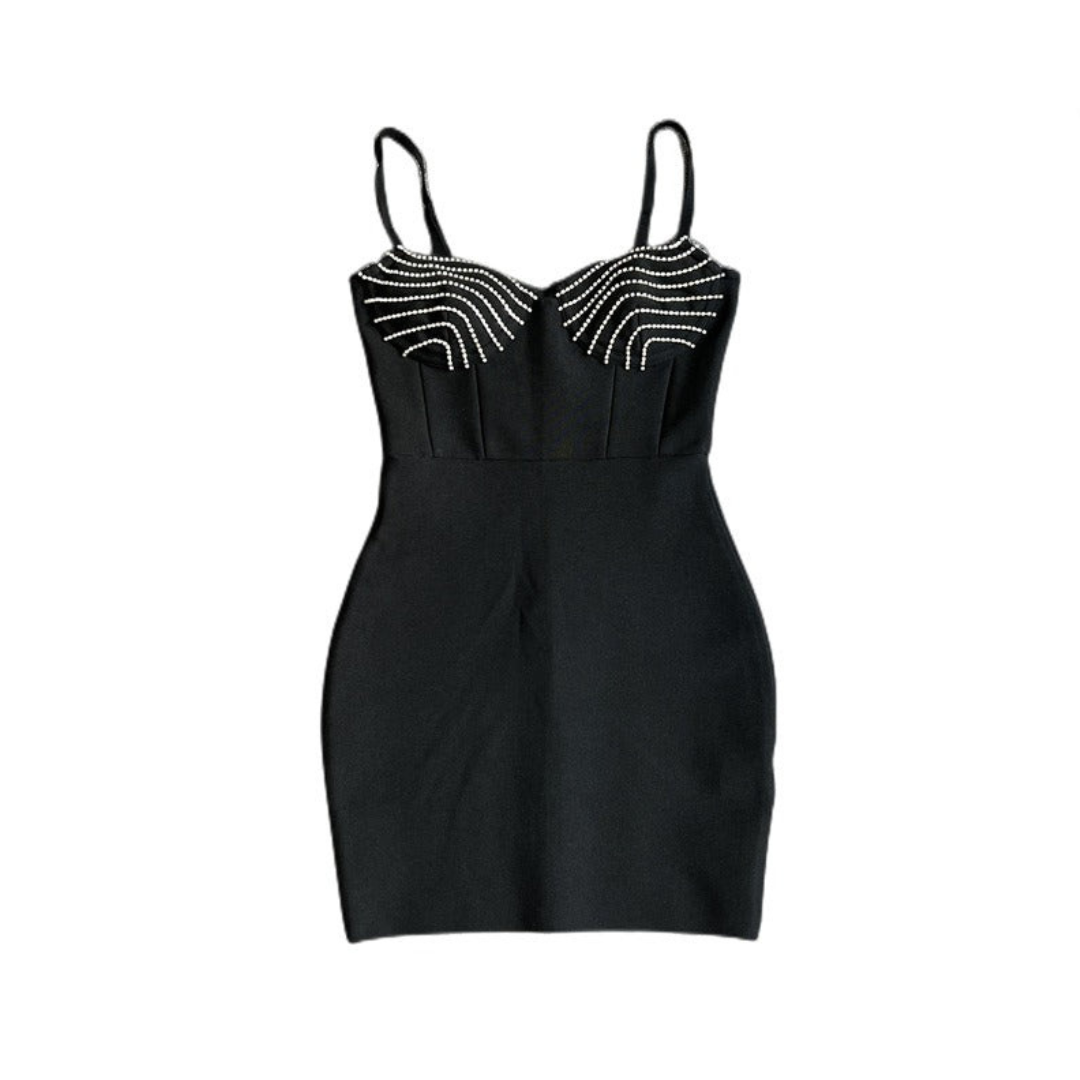 Pre Order:  Black Backless Waist Cinching Slimming Bandage Dress