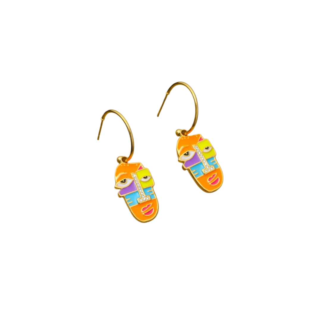 Pre Order:  Geometric Funny Face Drop Earrings