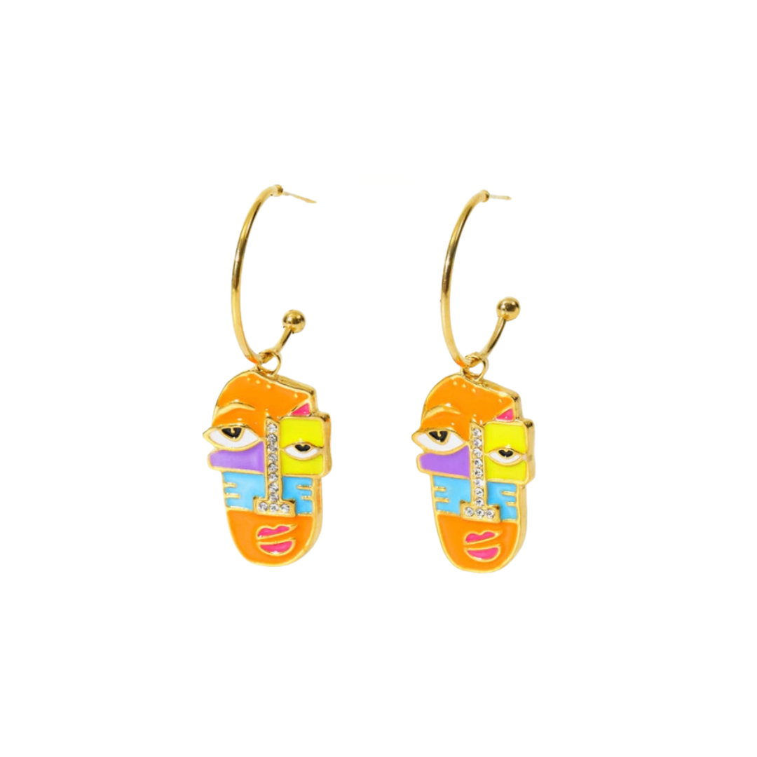 Pre Order:  Geometric Funny Face Drop Earrings