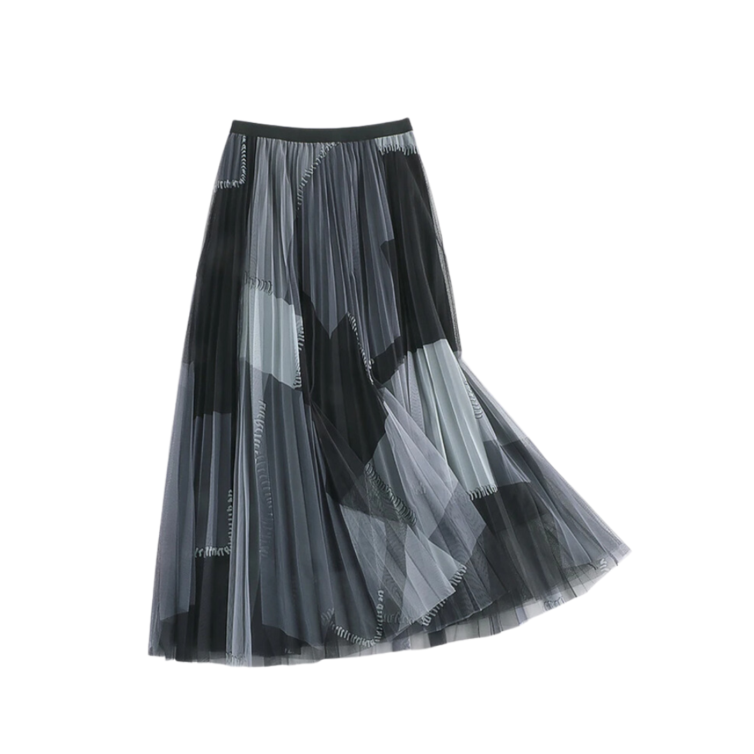 Pre Order:  Patchwork Pleated Mesh A-line Skirt