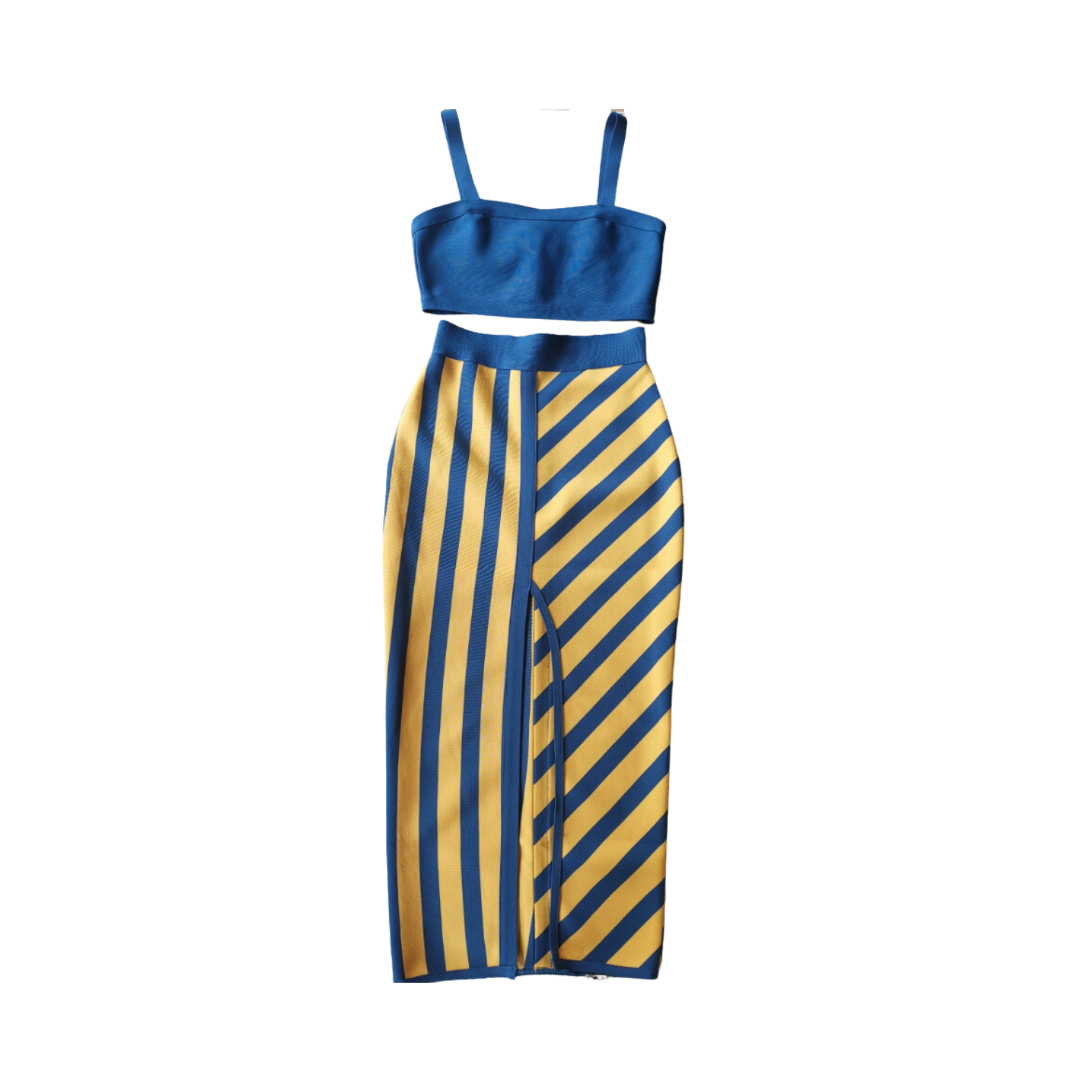 Pre Order:  Blue Cropped Top + Striped Skirt Set