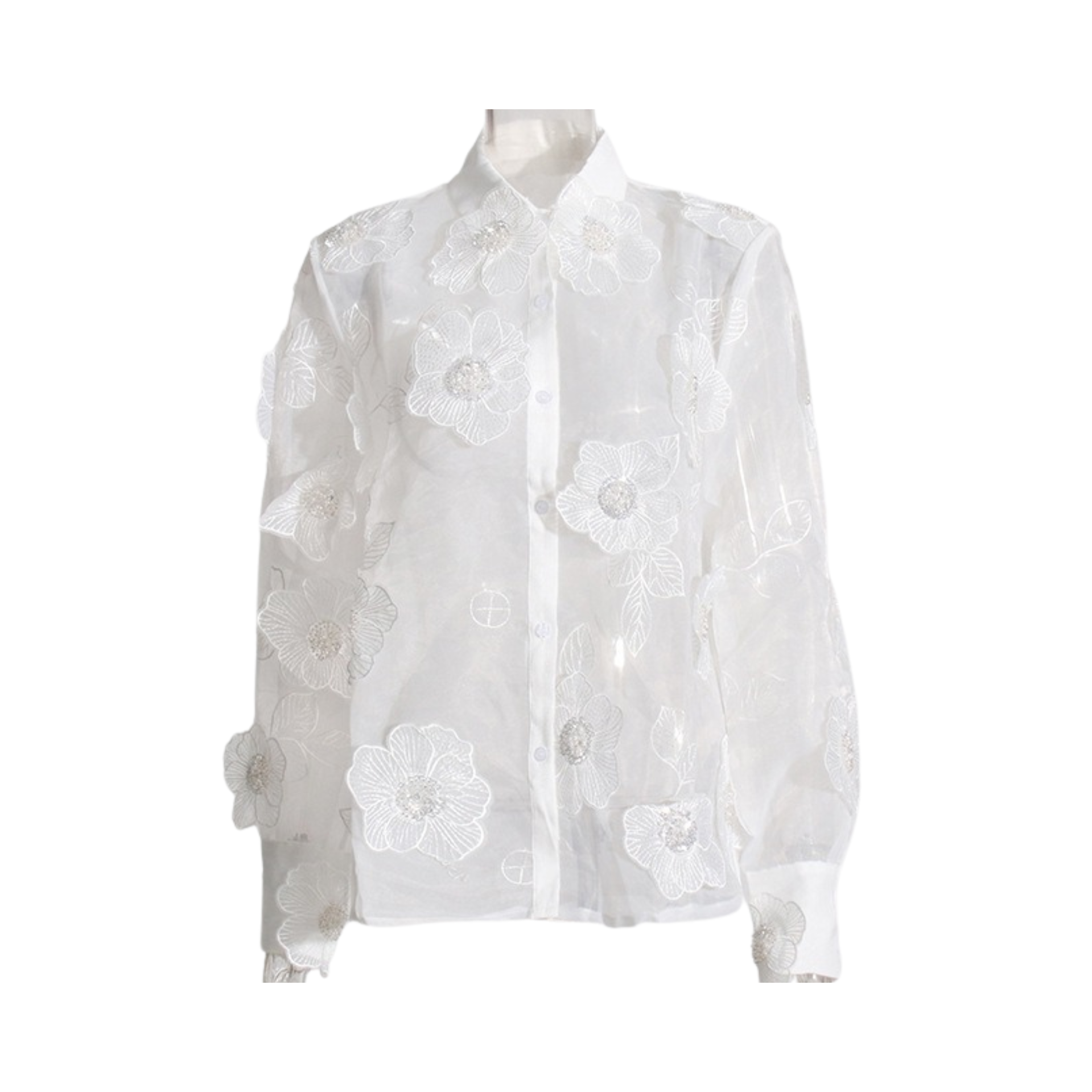 3D Flowers Sequined Organza Blouse
