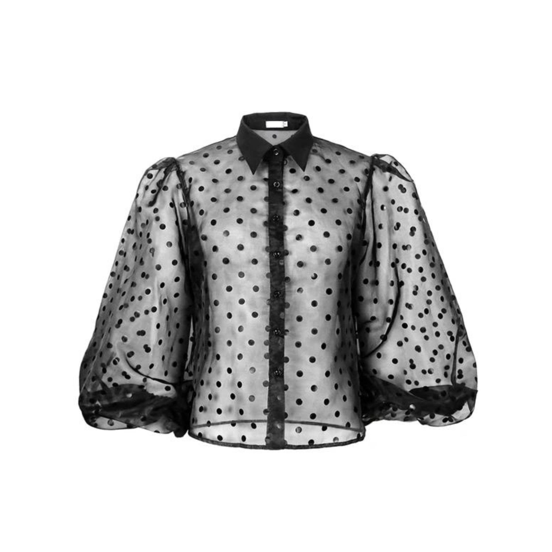 Pre Order:  Black Lantern Sleeve Polka Dots See-Through Blouse