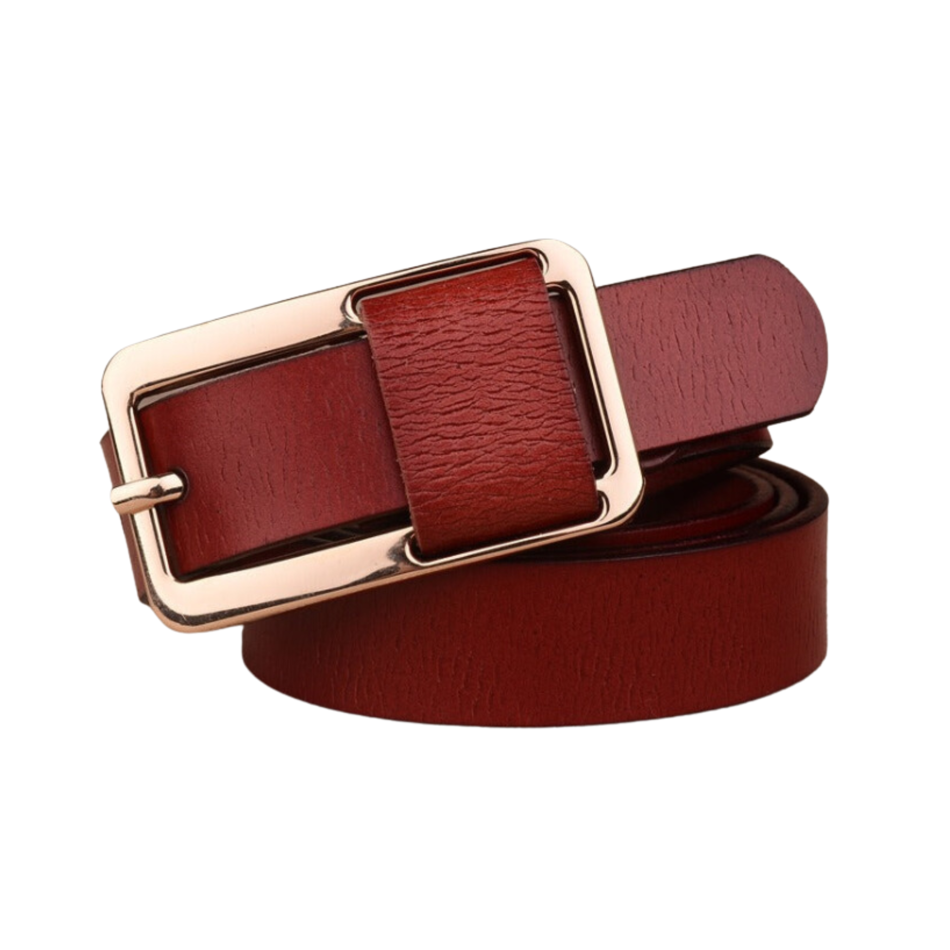 Leather Cowhide Rectangular Buckle Slim Belt