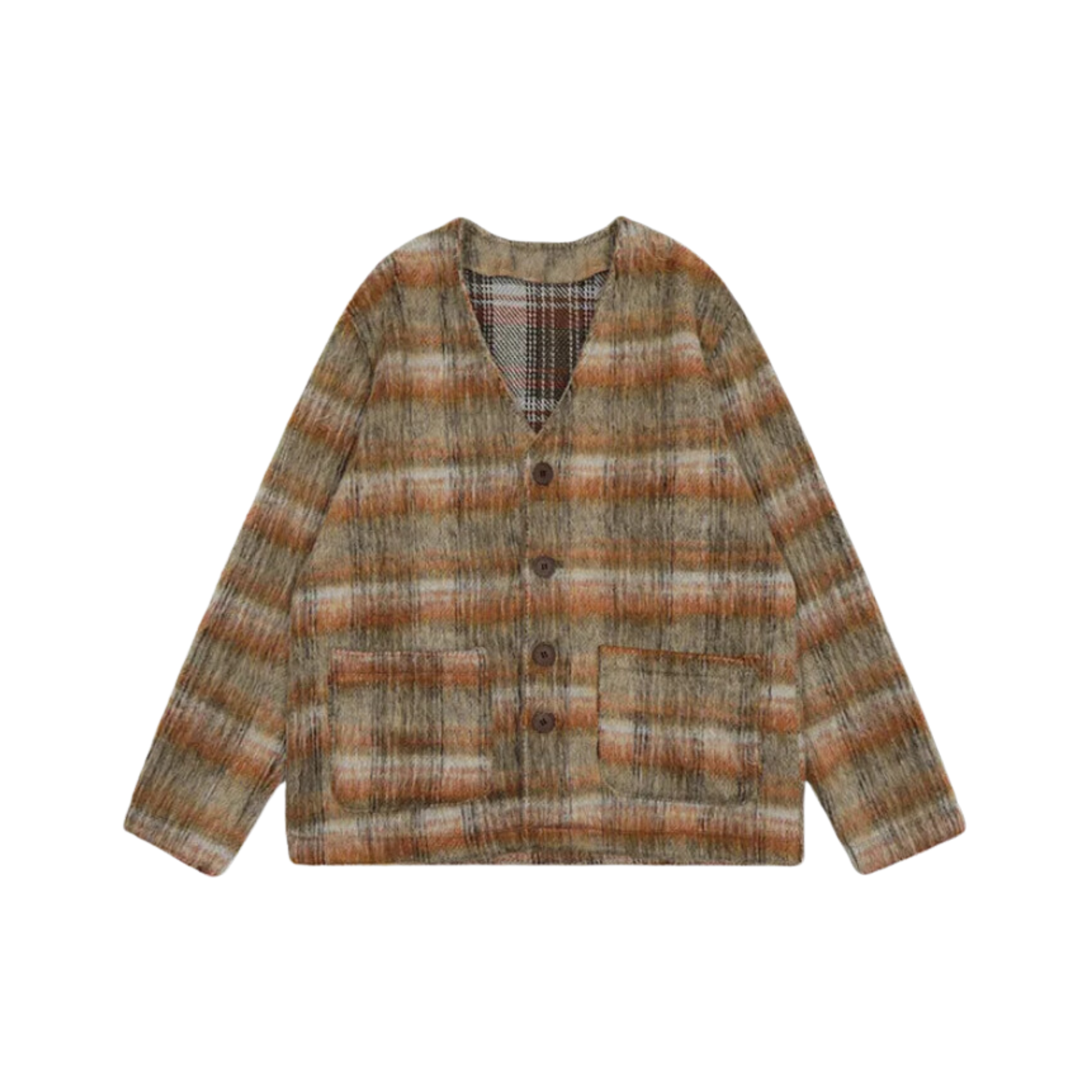 Pre Order:  Brown Plaid Mohair V-Neck Cardigan