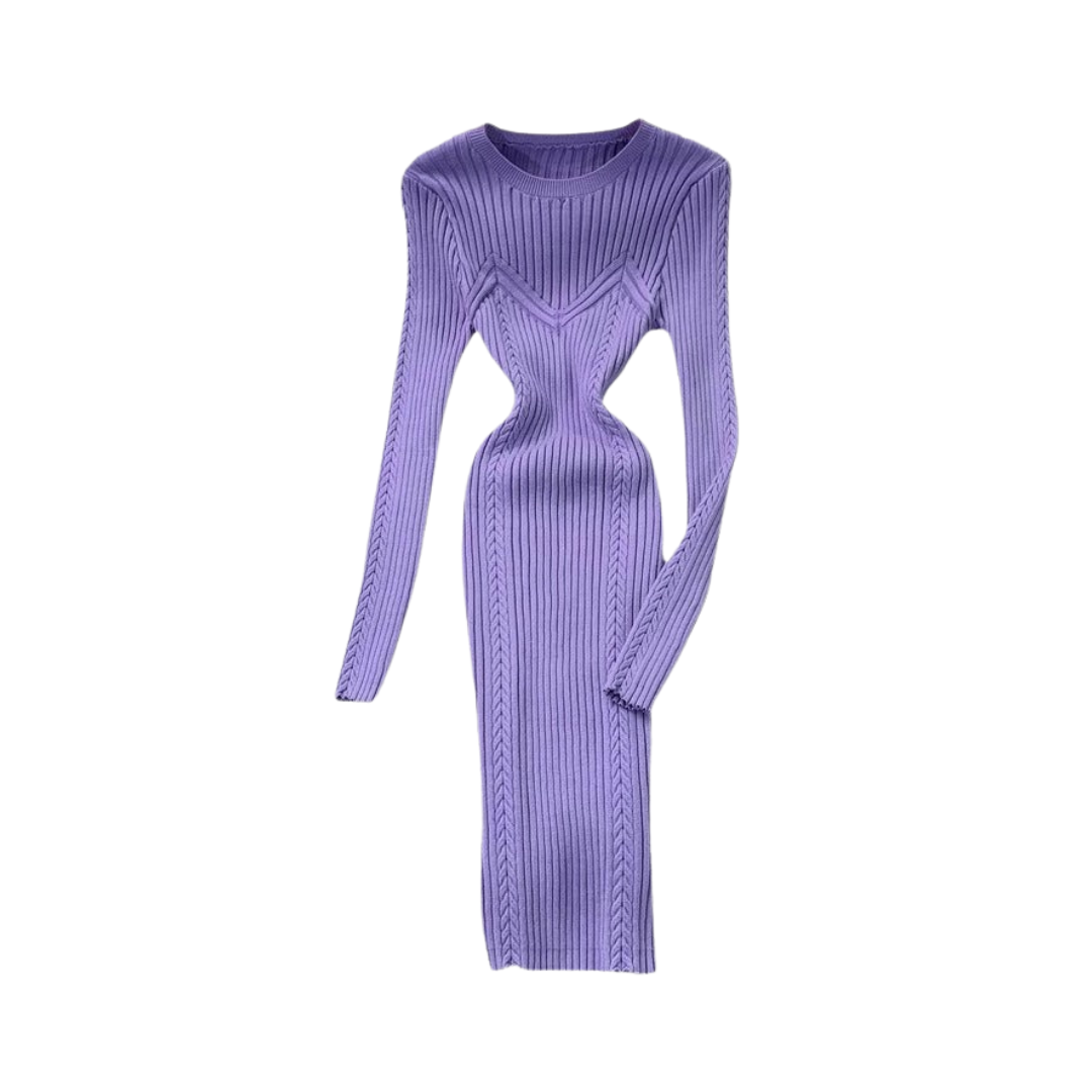 Pre Order:  Round Neck Tight Elastic Pleated Knitted Dress