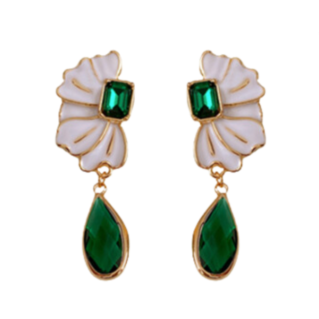 Pre Order:  Oil Dripping Flower Emerald Water Drop Earrings