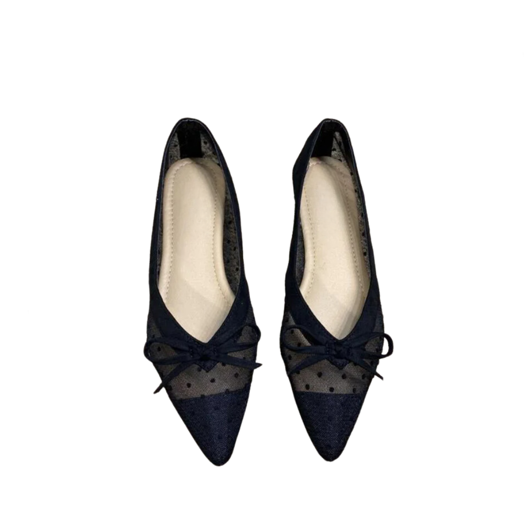 Pre Order:  Bow Pointed Toe Polka Dot Flat Shoes