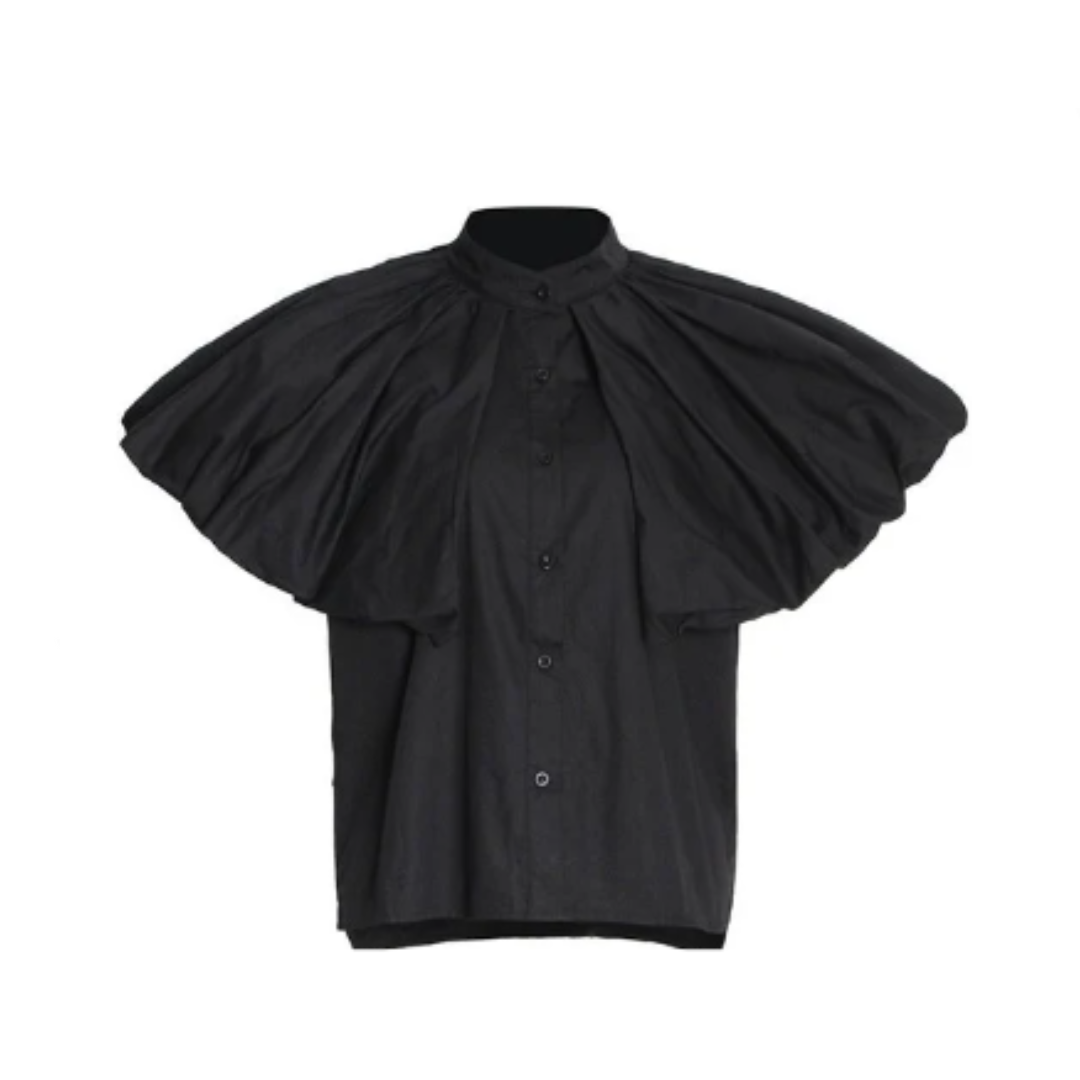 Pre Order:  Pleated Sleeve Loose Solid Casual Shirt