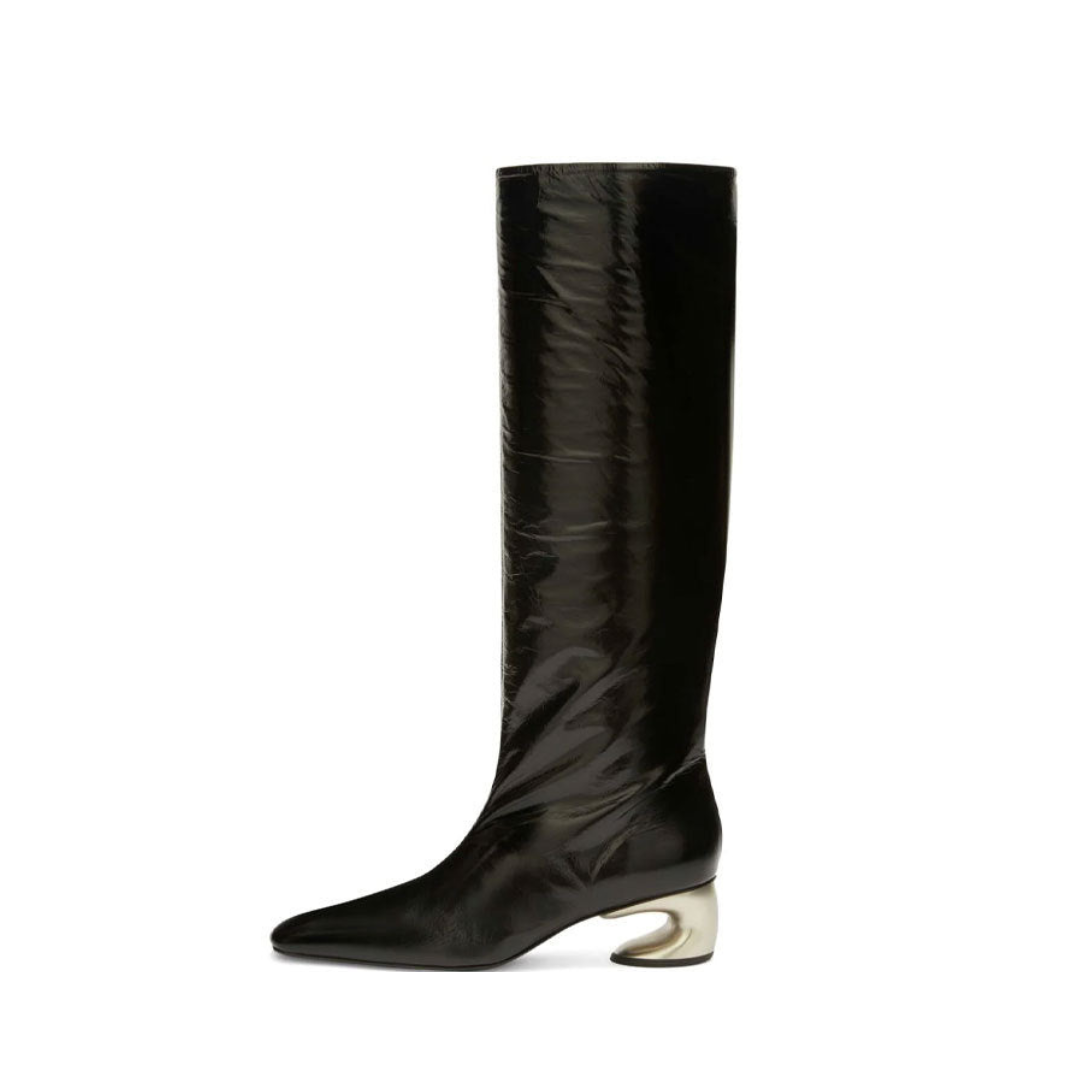 Metal Sculptured Heel Knee High Boots