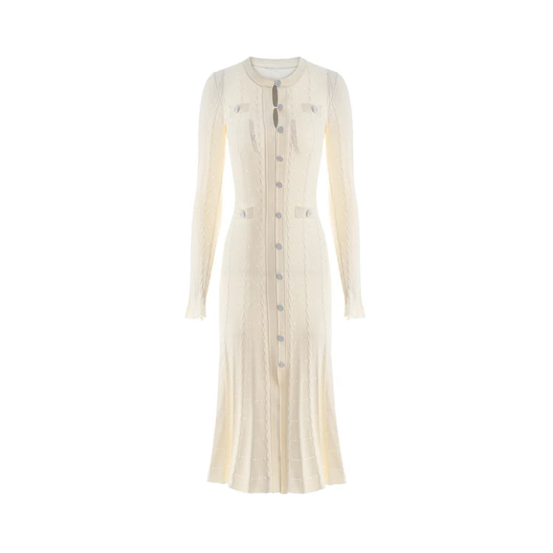 Pre Order:  Luxury Gentle Beige Knit Midi Pleated Dress