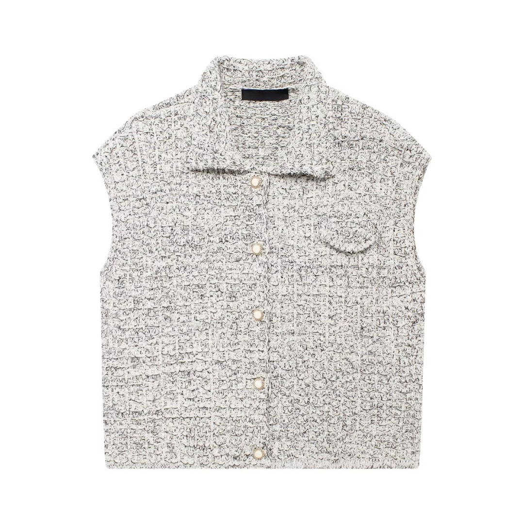 Pre Order:  Metallic Grey Textured Knit Vest