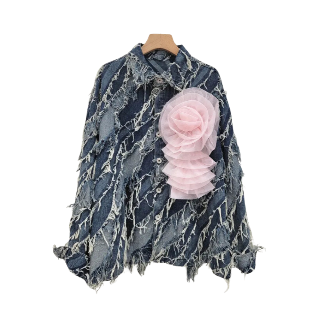 Pre Order:  Loose Fringed 3D Flower Denim Jacket