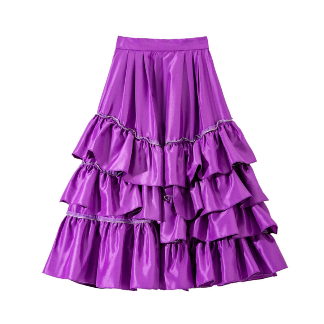 Pre Order:  Multilayer Ruffled Bouncy Satin Midi Skirt