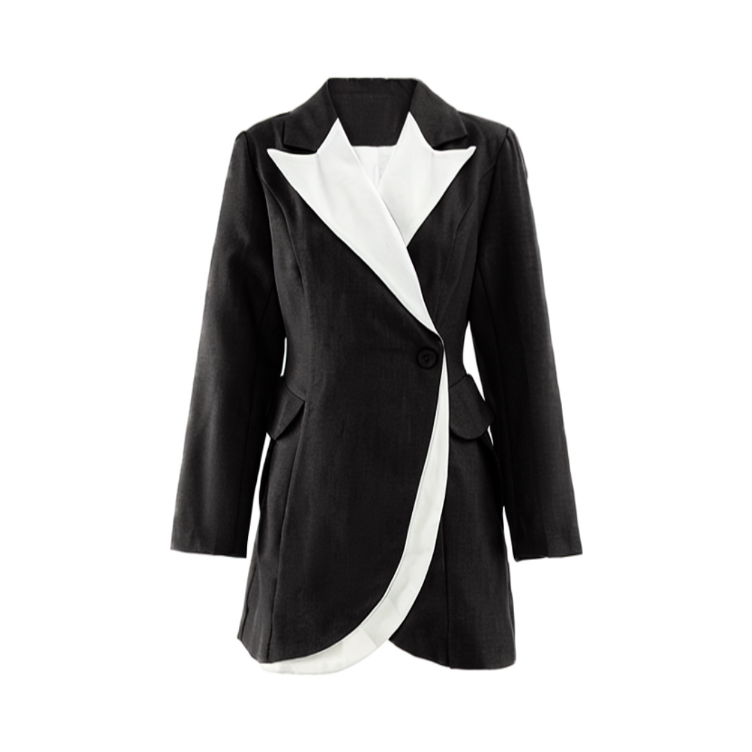 Pre Order:  Slanted Collar Overlapping Color Block Coat