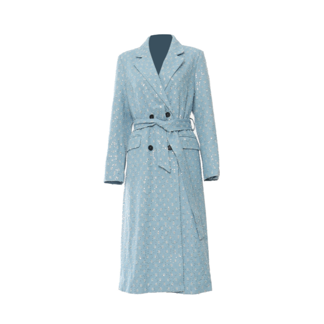 Pre Order:  Blue Luxury Wait Tie Trench Coat