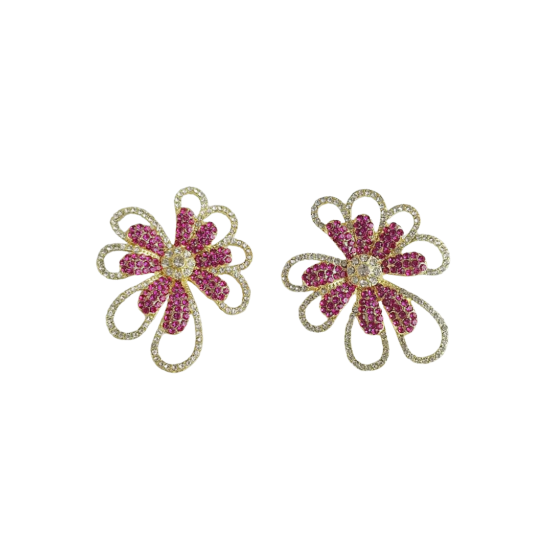 Pre Order:  Pink Daisy Rhinestone Overlined Earrings