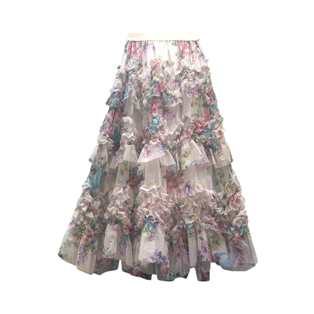 Pre Order:  Floral Ruffles Tulle Maxi Skirt