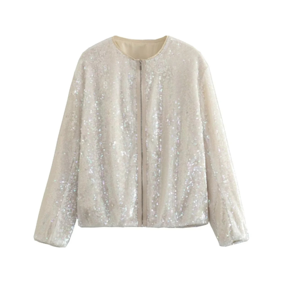 Pre Order:  Sequin Shimmer Zip Up Pilot Jacket