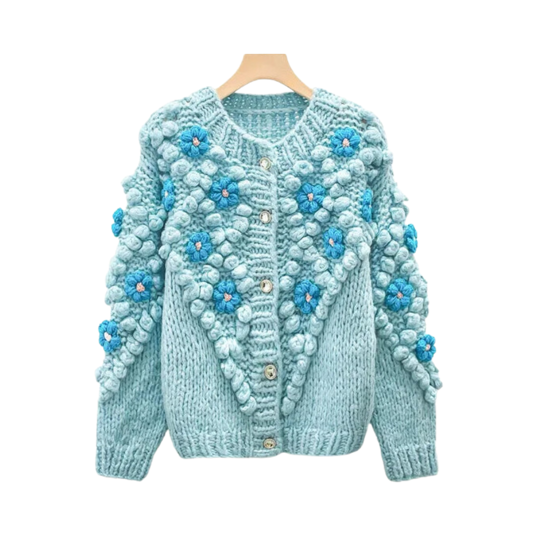 Pre Order:  Floral Jacquard Knitted Buttoned Cardigan